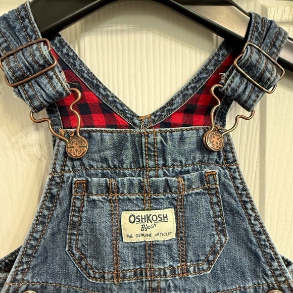 OshKosh B’gosh Denim Overalls 6M Classic Baby Blue Jean Overalls flannel lined - Picture 2 of 4